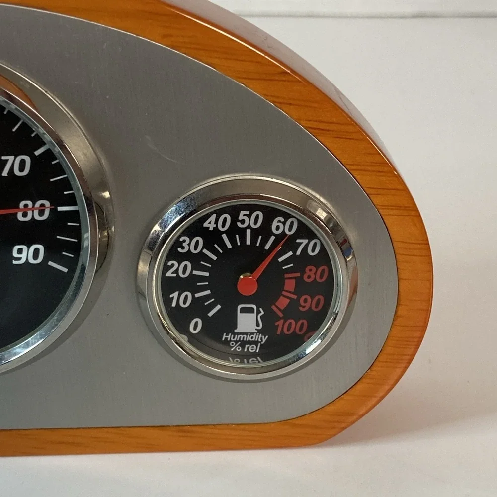 Desktop Car Dashboard Style Clock w/Time, Temp And Humidity Display Wood & Metal